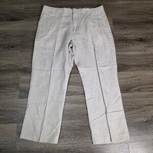 Perry Ellis 34x30 Linen Blend Pants Mens Beige Excellent Straight Leg Flat Front
